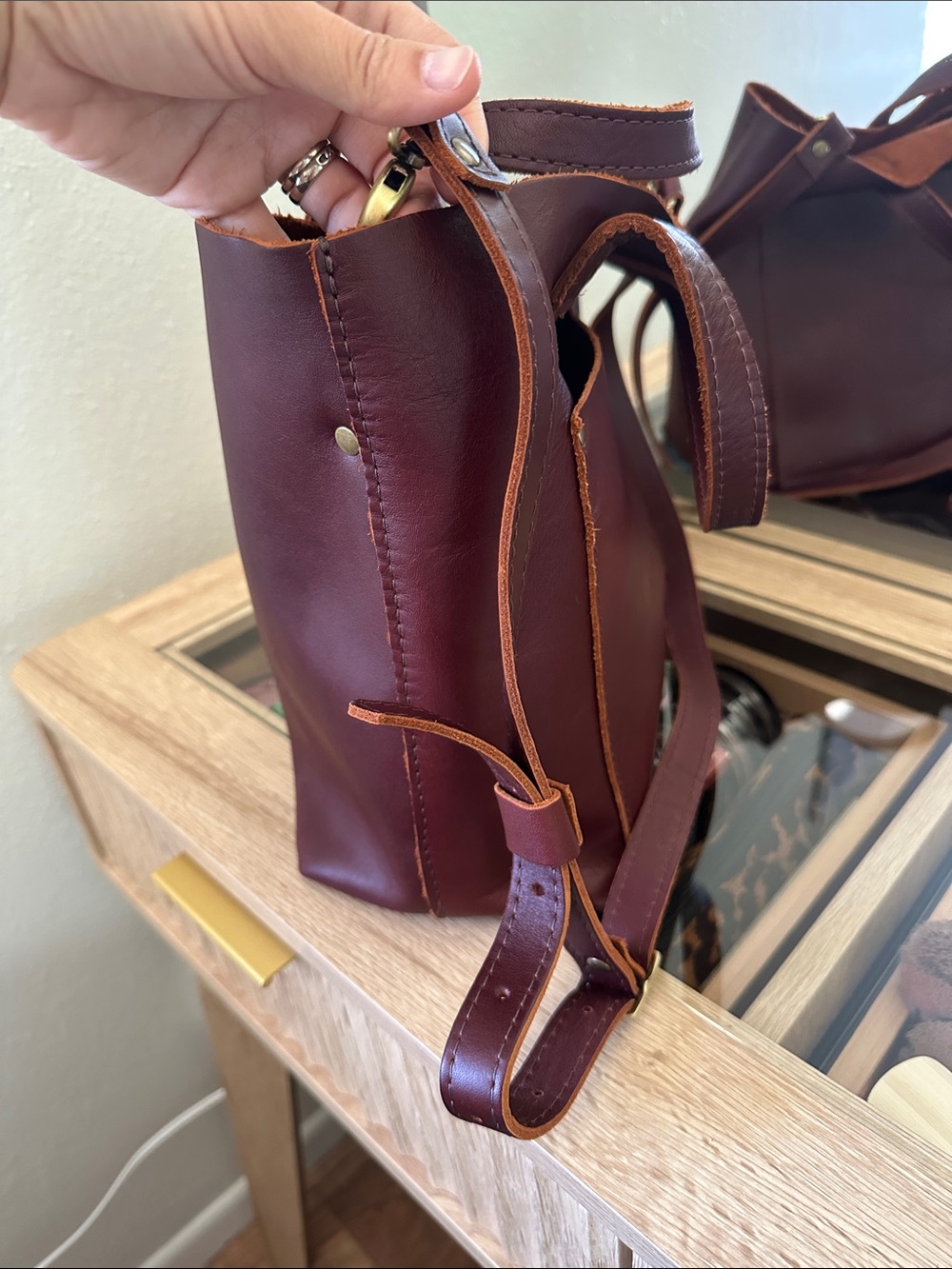 Portland Leather Deep Burgundy Shoulder Tote used maybe 5 times lol - Picture 2 of 6